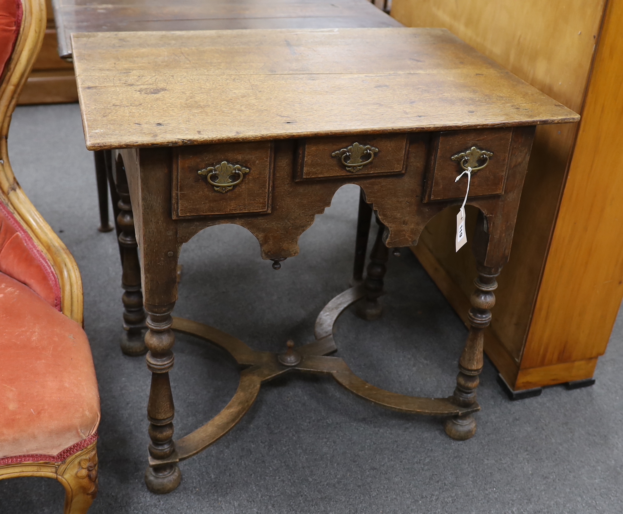 An 18th century and later oak lowboy, width 74cm, depth 49cm, height 70cm